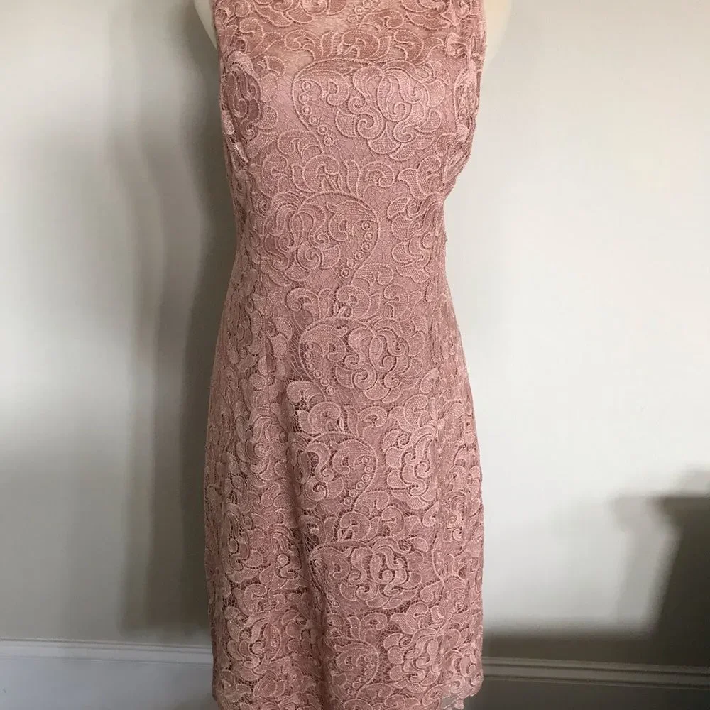 Aidan Mattox Bato Sleeveless Apricot Lace Dress Pristine Condition.  Never worn. - Picture 4 of 7